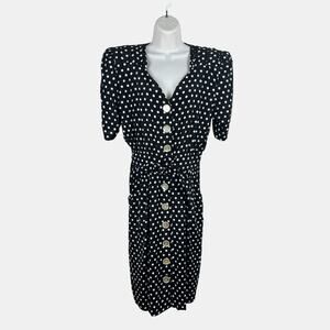 E.D.‎ Michaels Polka Dot Midi Dress 13/14 Black White Rayon Vintage USA